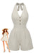 Tuta Corta Beige Halter a Righe con Vita Stretta Anni '50