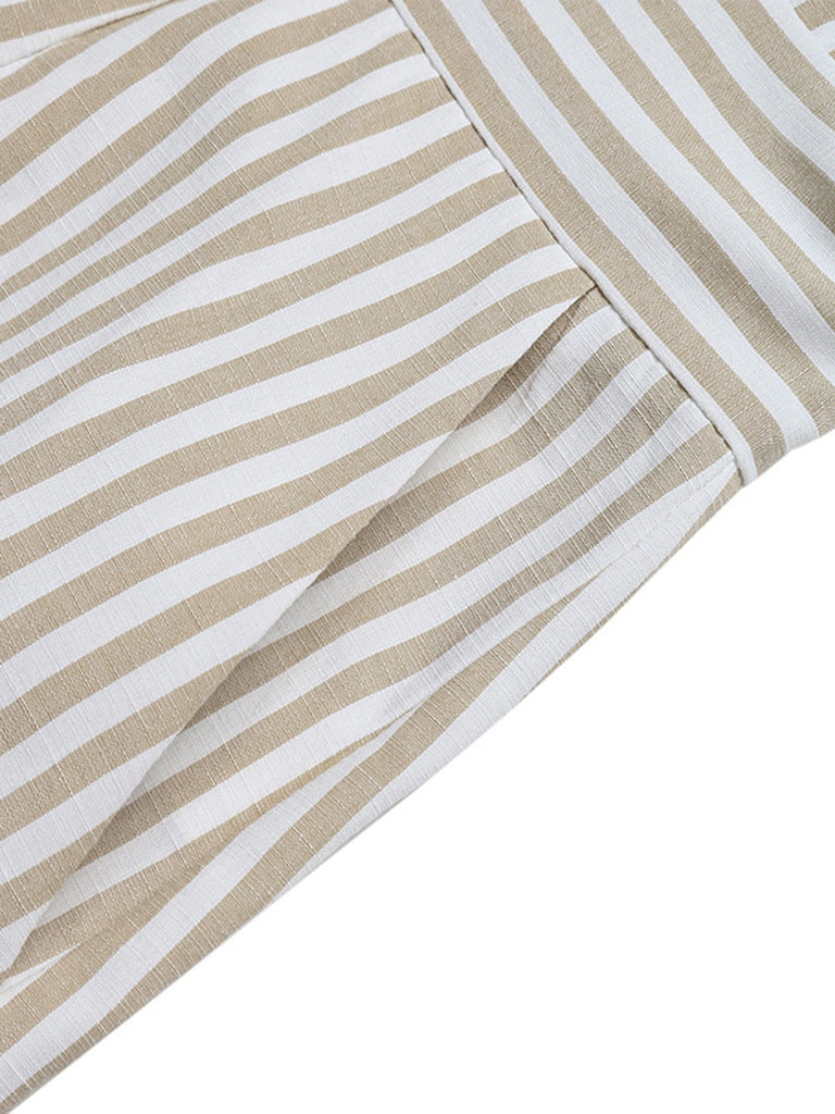 Tuta Corta Beige Halter a Righe con Vita Stretta Anni '50 9