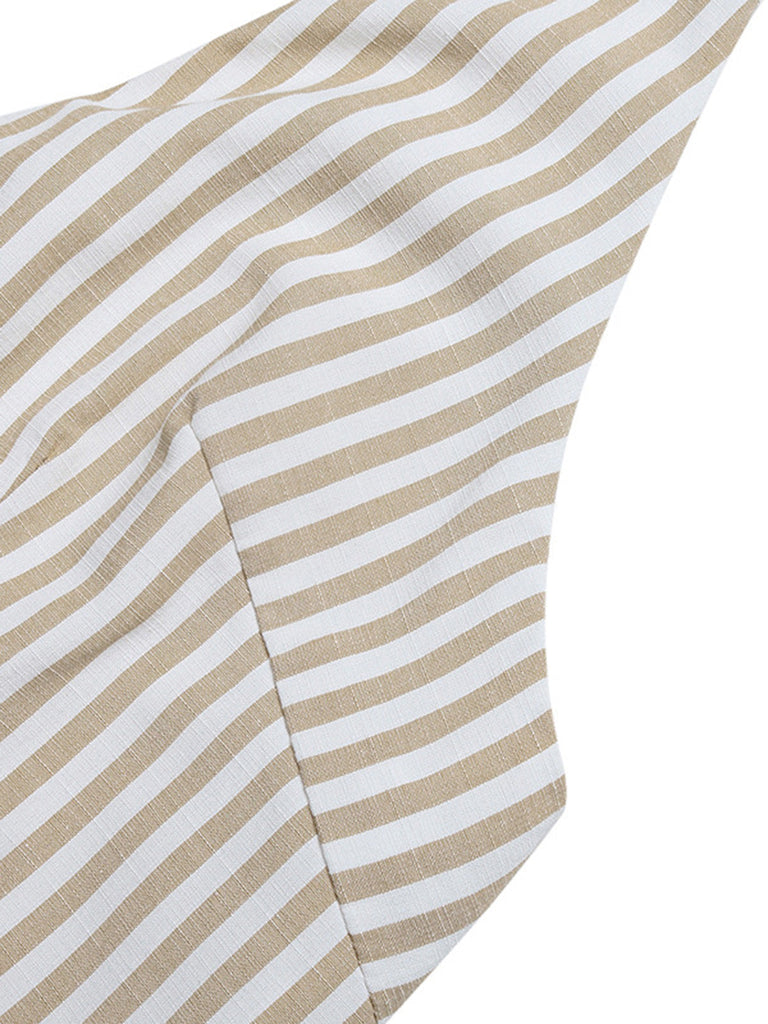 Tuta Corta Beige Halter a Righe con Vita Stretta Anni '50 10