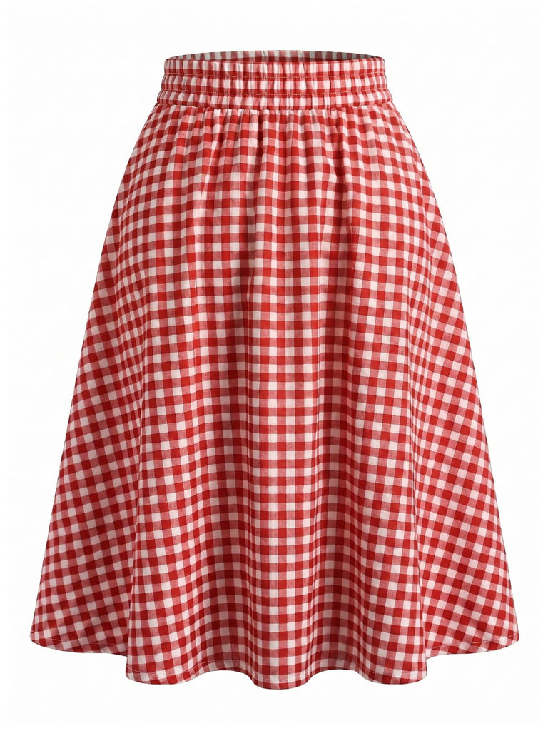 1950s Plaid Puff Sleeve Lapel Collar Skirt 3