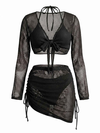 Set Bikini Halter Crochet Tinta Unita con Copricostume Anni '50