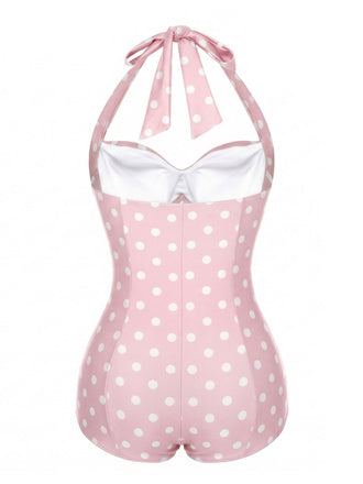[Prevendita] Costumi intero plissettato a pois scollo all'americana rosa anni '50