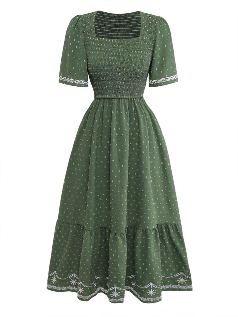 Abito con Scollo Quadrato Ricamo Jacquard Smock Anni '40 2