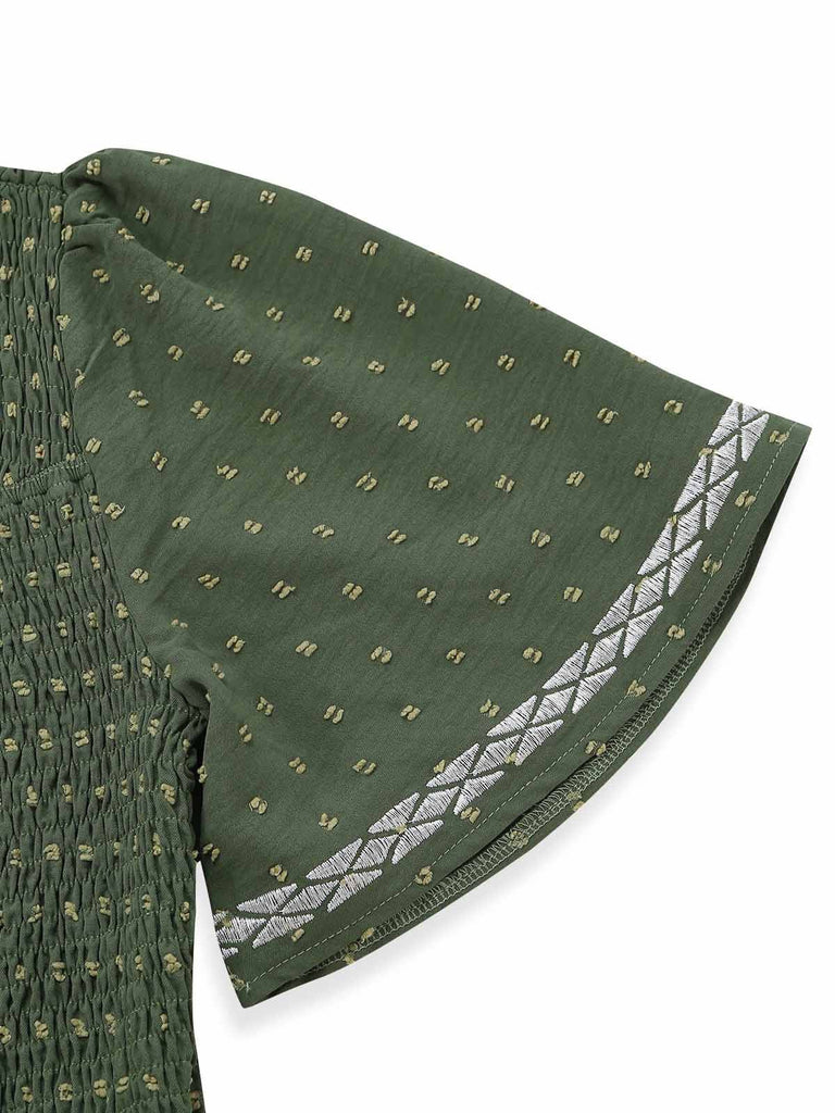 Abito con Scollo Quadrato Ricamo Jacquard Smock Anni '40 5