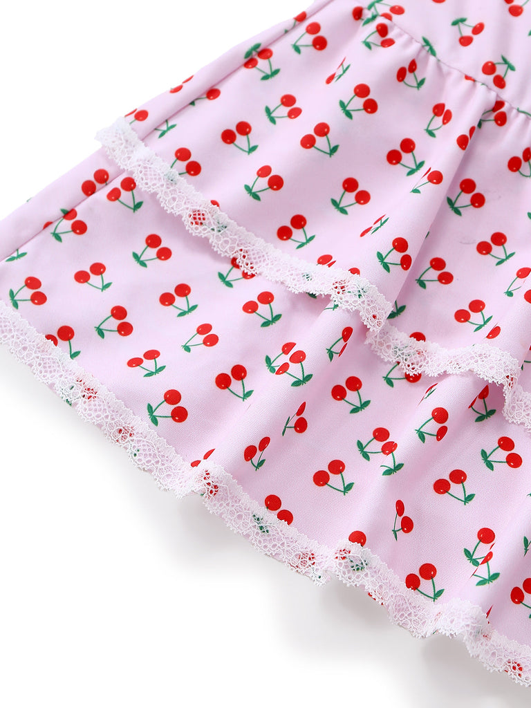 [Pre-Vendita] Costume da Bagno Intero Rosa Stampa Ciliegie con Bordo in Pizzo Anni '40 6