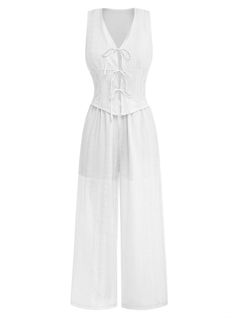 Set 2 Pezzi Senza Maniche Scollo a V Corsetto con Lacci e Pantaloni Anni '50 8