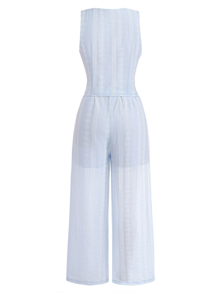 Set 2 Pezzi Senza Maniche Scollo a V Corsetto con Lacci e Pantaloni Anni '50 3