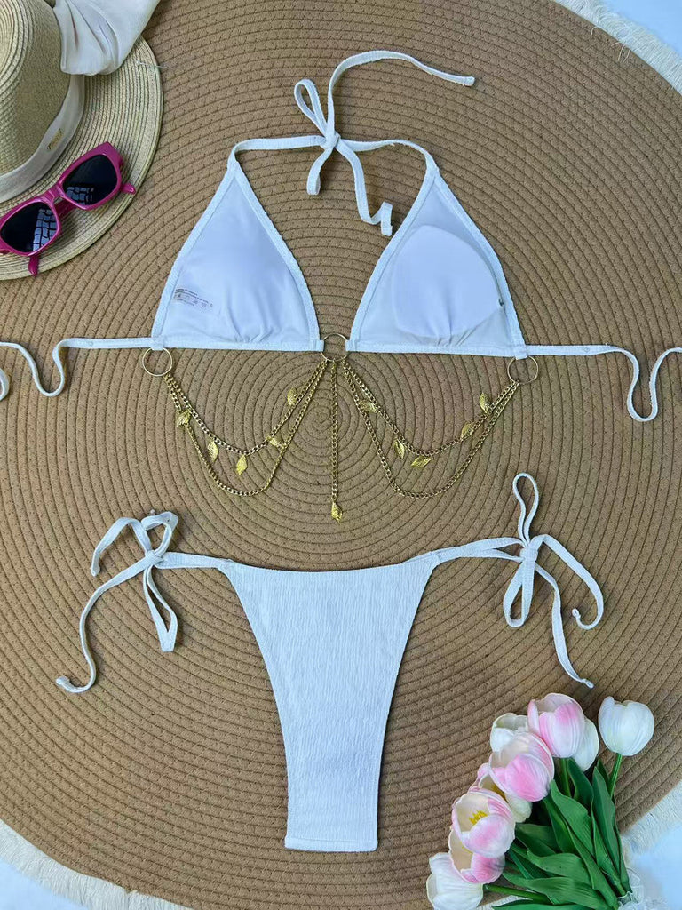[Pre-Vendita] Set Bikini Triangolo Costolato con Catena Dorata Anni '60 11