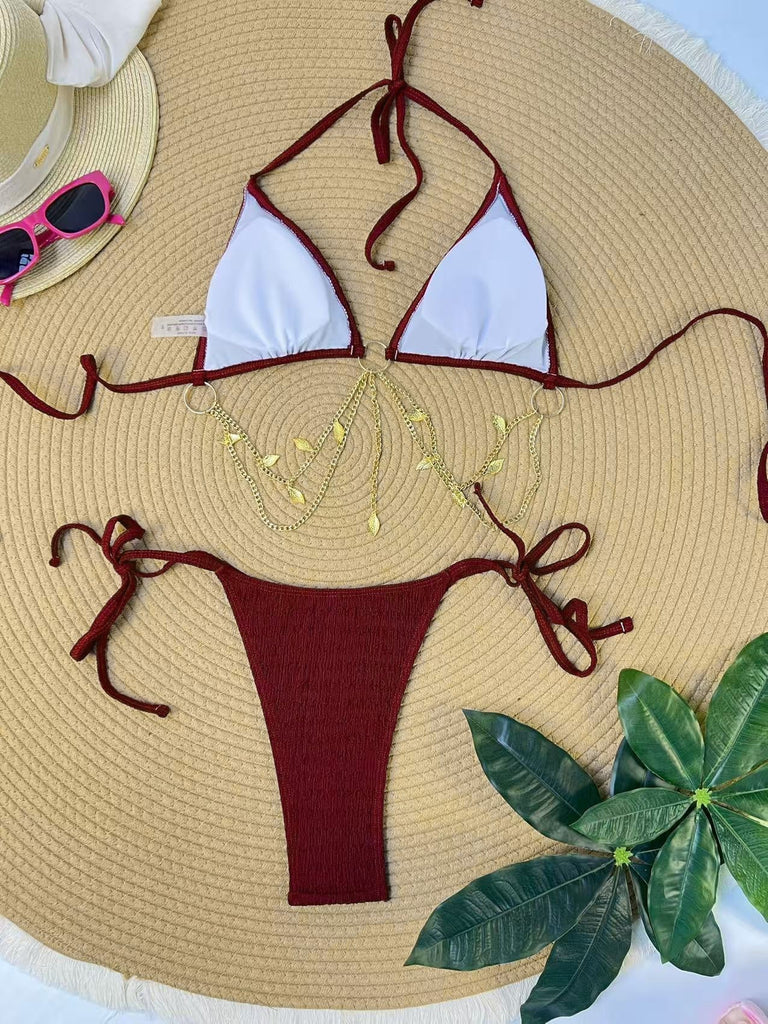 [Pre-Vendita] Set Bikini Triangolo Costolato con Catena Dorata Anni '60 15