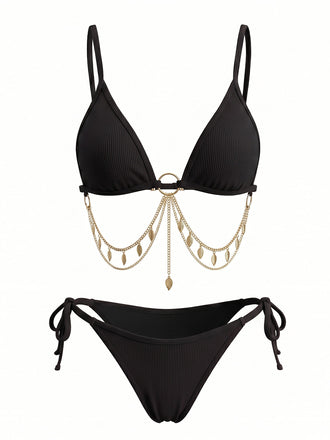 [Pre-Vendita] Set Bikini Triangolo Costolato con Catena Dorata Anni '60 2