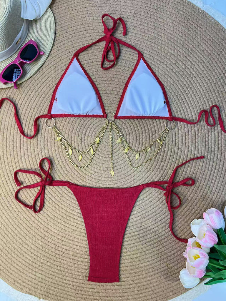 [Pre-Vendita] Set Bikini Triangolo Costolato con Catena Dorata Anni '60 7