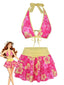 Set Bikini Rosa Anni '60 Multistrato con Floreale