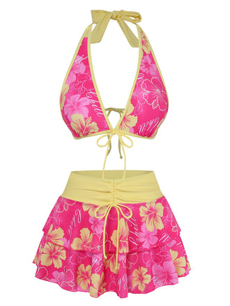 1960s Cherry Print Tie-Front Layered Bikini Set - vintage swimwear, retro beach style for women