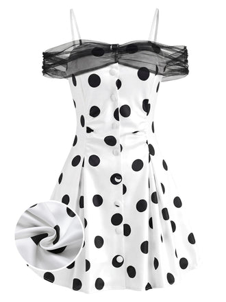 [Pre-Vendita] Mini Abito Nero e Bianco a Pois Spalle Scoperte Anni '60