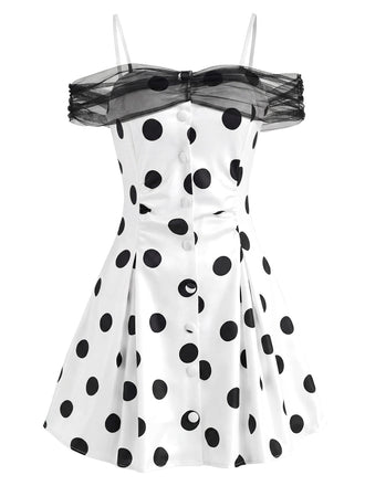 [Pre-Vendita] Mini Abito Nero e Bianco a Pois Spalle Scoperte Anni '60 2