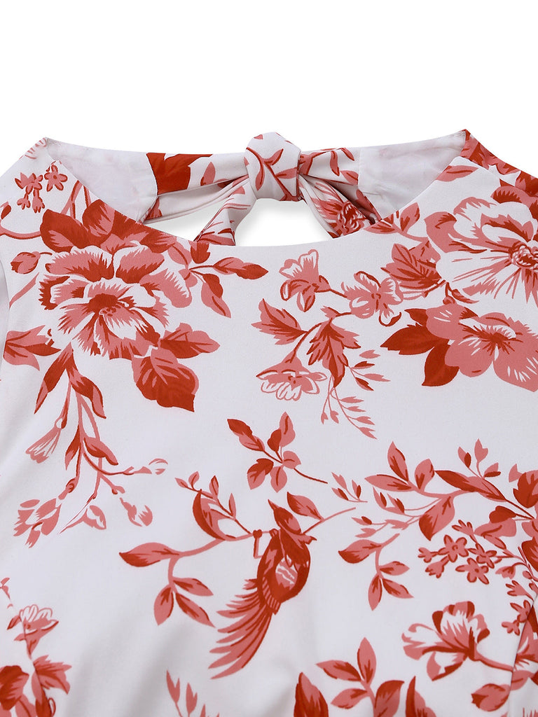 Abito a Campana Floreale Halter Senza Maniche Schiena Scoperta Anni '60 6