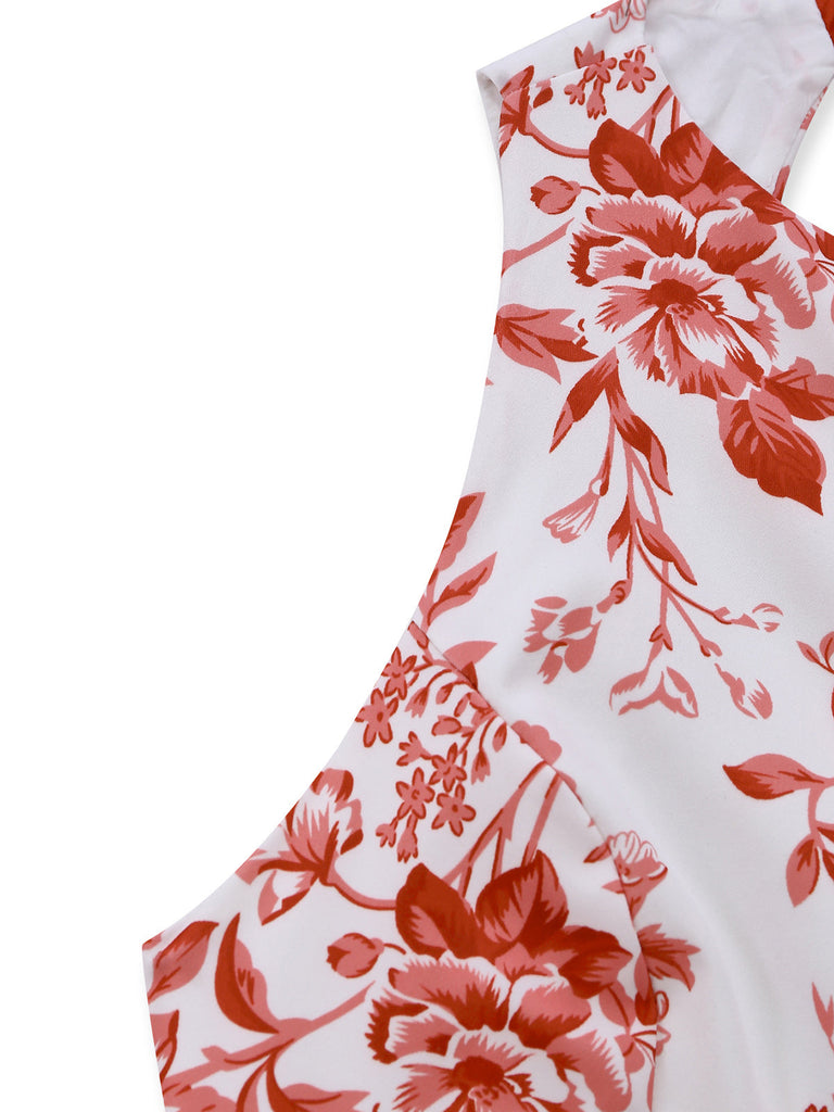 Abito a Campana Floreale Halter Senza Maniche Schiena Scoperta Anni '60 7