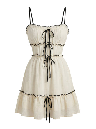 Mini Abito Bianco con Texture e Volant con Spalline Sottili Anni '60 2