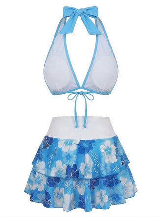Set Bikini Blu Anni '60 Multistrato con Floreale