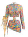 Set Bikini Floreale con Allacciatura al Collo & Copricostume in Rete a Maniche Lunghe Anni '60