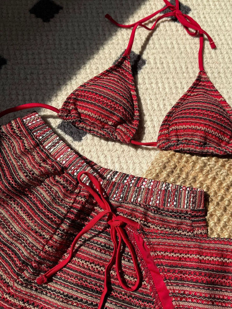 Set Bikini Triangolo a Maglia a Righe Halter Anni '60 7