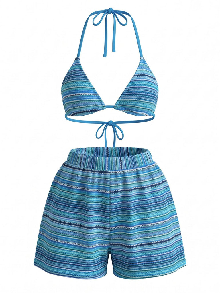 Set Bikini Triangolo a Maglia a Righe Halter Anni '60 8