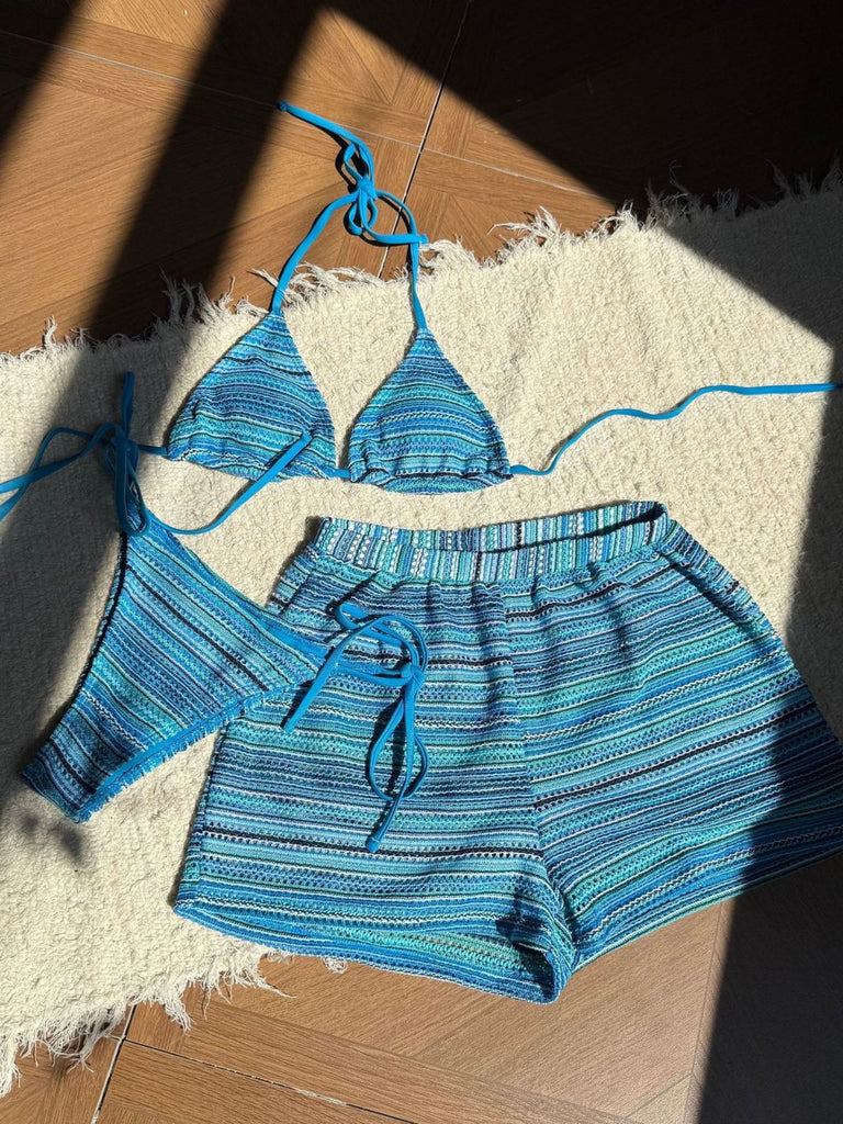 Set Bikini Triangolo a Maglia a Righe Halter Anni '60 10