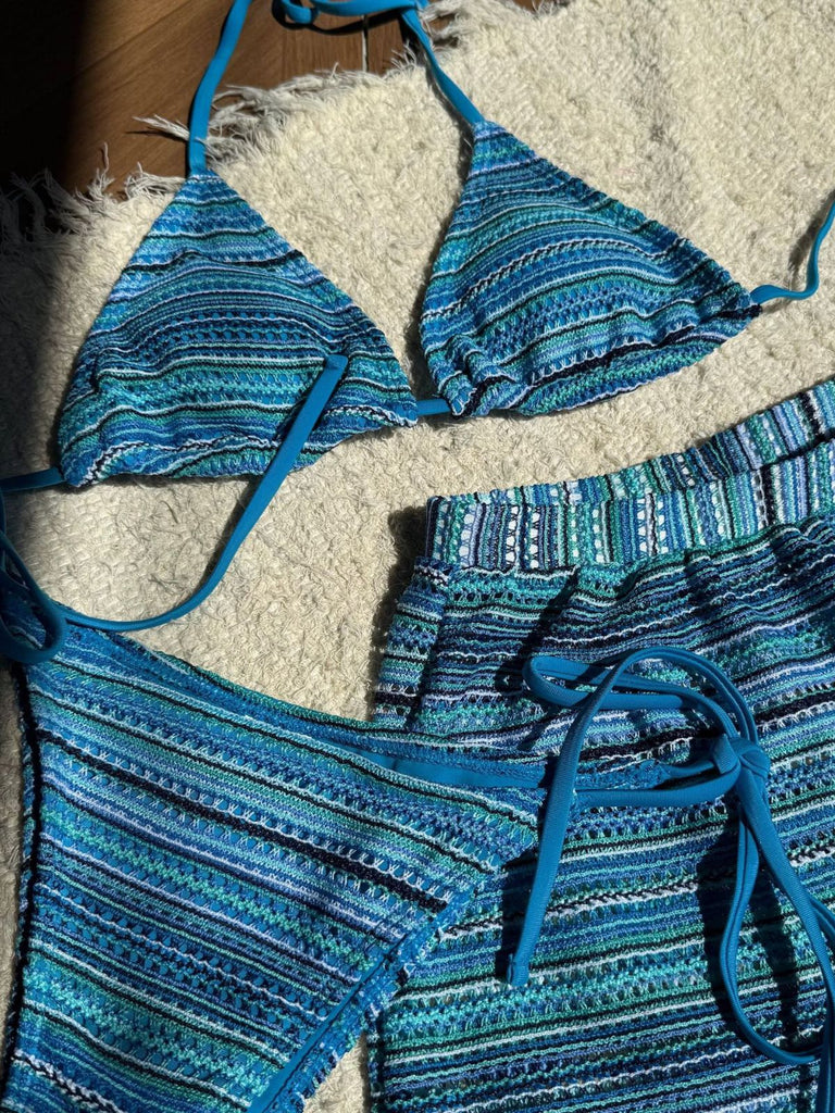 Set Bikini Triangolo a Maglia a Righe Halter Anni '60 9