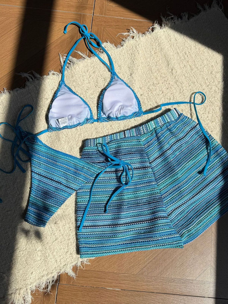 Set Bikini Triangolo a Maglia a Righe Halter Anni '60 11