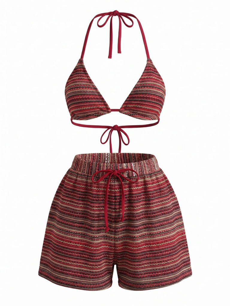 Set Bikini Triangolo a Maglia a Righe Halter Anni '60 5