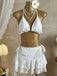 con Volant con Allacciatura al Collo Set Bikini & Floreale Pizzo Cover-Up Anni '60