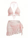 2PCS Set Bikini Tinta Unita Halter in Pizzo e Copricostume con Volant Anni '60 2