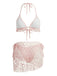 2PCS Set Bikini Tinta Unita Halter in Pizzo e Copricostume con Volant Anni '60 3