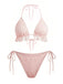2PCS Set Bikini Tinta Unita Halter in Pizzo e Copricostume con Volant Anni '60 4