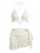 2PCS Set Bikini Tinta Unita Halter in Pizzo e Copricostume con Volant Anni '60 5