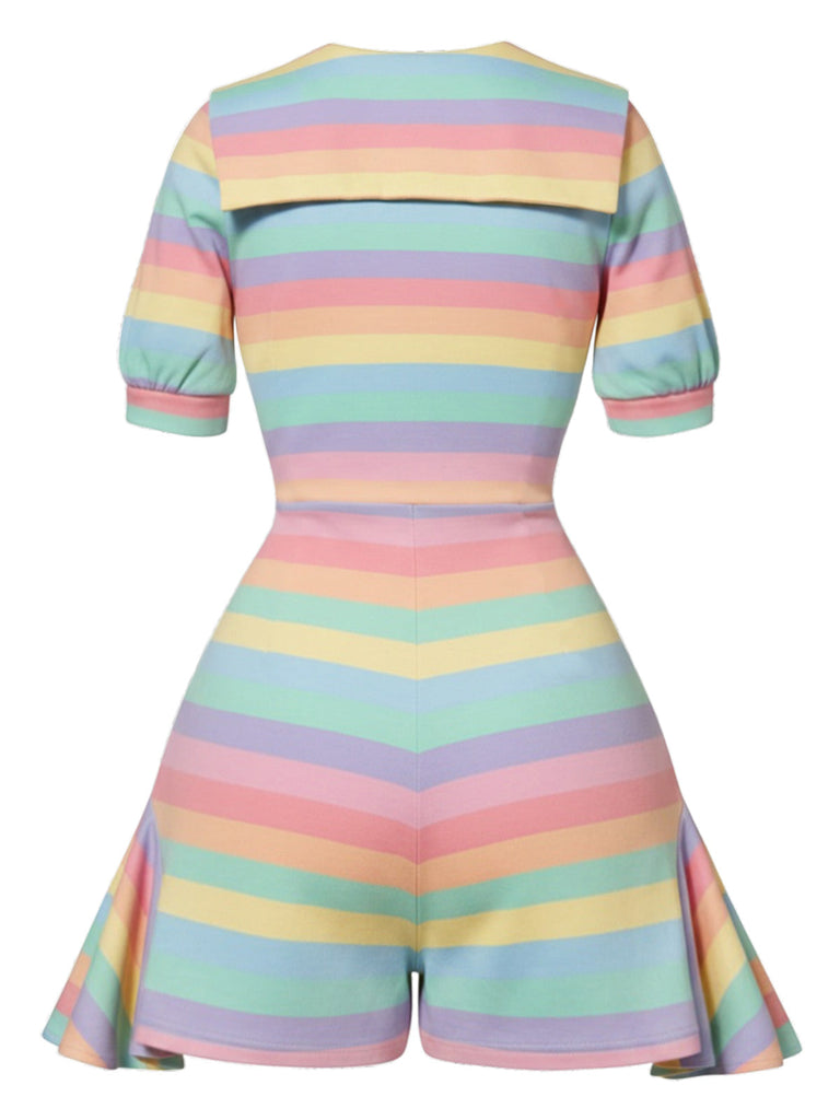 [Prevendita] Pagliaccetto con Col Chelsea a Volant Righe Arcobaleno Pastello Anni '60