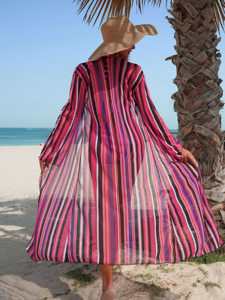 Set Bikini Allacciato a Righe Verticali con Copricostume Anni '60