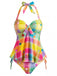 [Prevendita] Set Tankini a Quadri con Stelle Halter Arcobaleno Anni '70 3