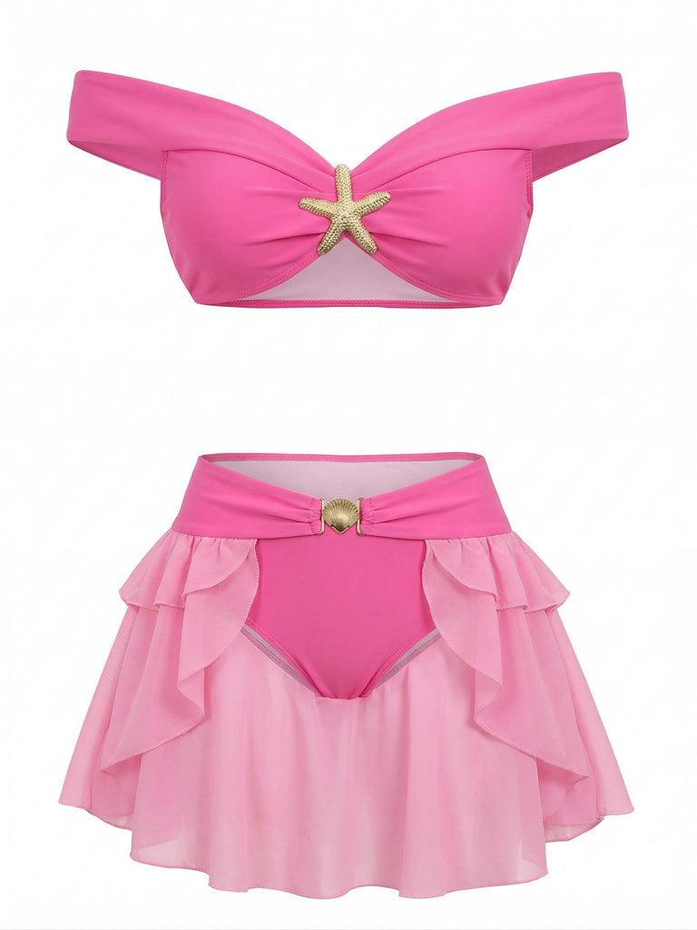 Set Bikini Anni '70 Petrolio Jasmine a Spalle Scoperte con Volant