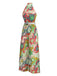 Green 1970s Psychedelic Floral Halter Slit Jumpsuit - vintage jumpsuit, retro fashion