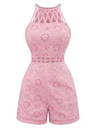 Pagliaccetto Halter Collo Tondo Floreale Traforato Anni '70