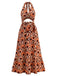 [Prevendita] Abito Maxi Halter Scollo a V Profondo Ritagliato Stampa Astratta Anni '70