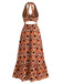[Prevendita] Abito Maxi Halter Scollo a V Profondo Ritagliato Stampa Astratta Anni '70