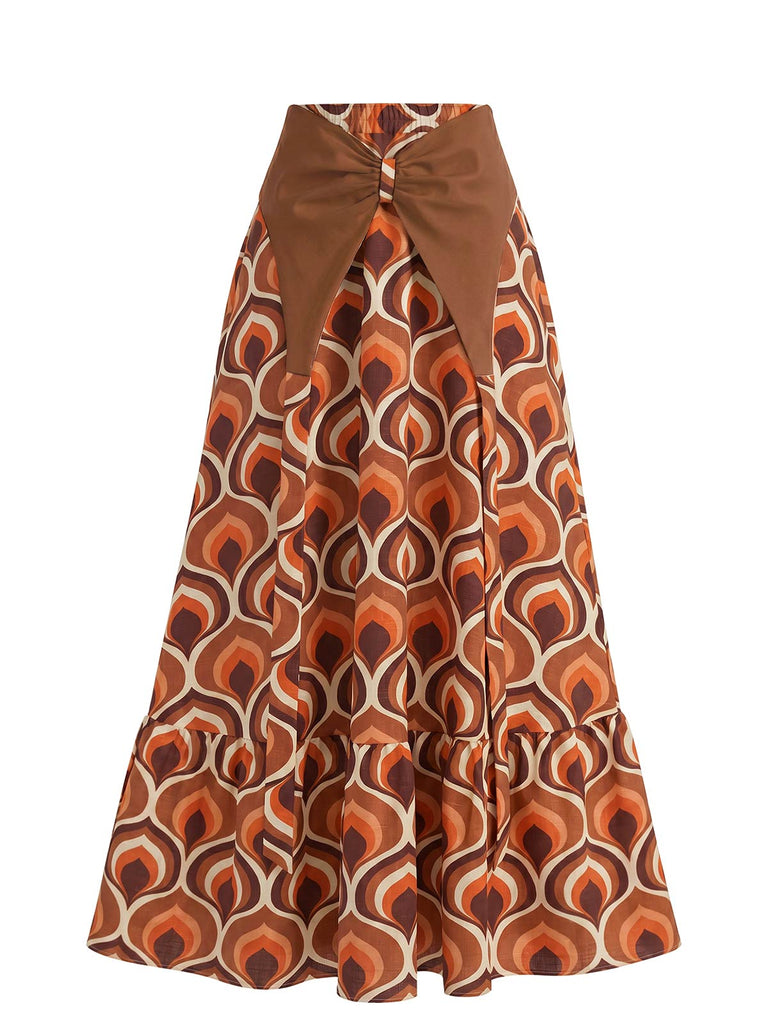 [Prevendita] Abito Maxi Halter Scollo a V Profondo Ritagliato Stampa Astratta Anni '70