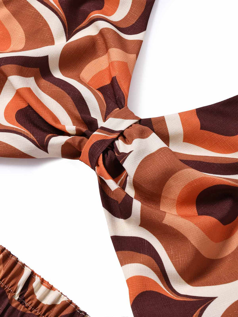 [Prevendita] Abito Maxi Halter Scollo a V Profondo Ritagliato Stampa Astratta Anni '70