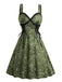 Abito a ruota in pizzo paisley patchwork verde anni '50