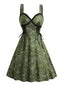 Abito a ruota in pizzo paisley patchwork verde anni '50