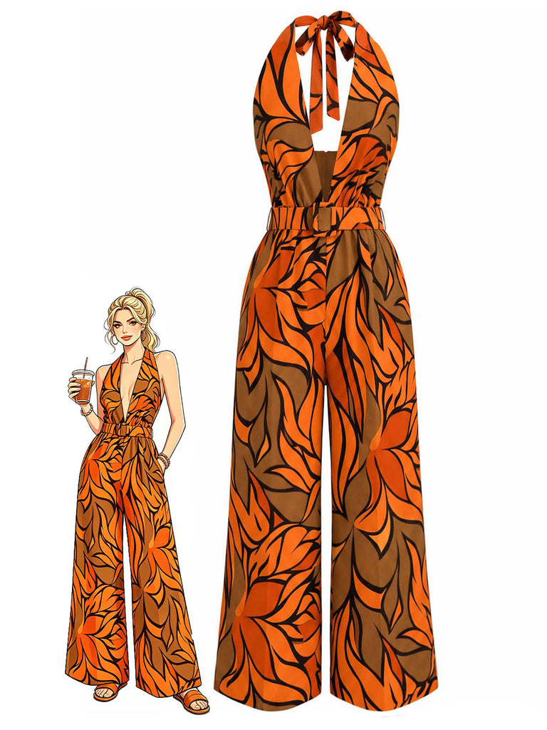 [Pre-Sale] 1980s Print Belted One Piece Jumpsuit