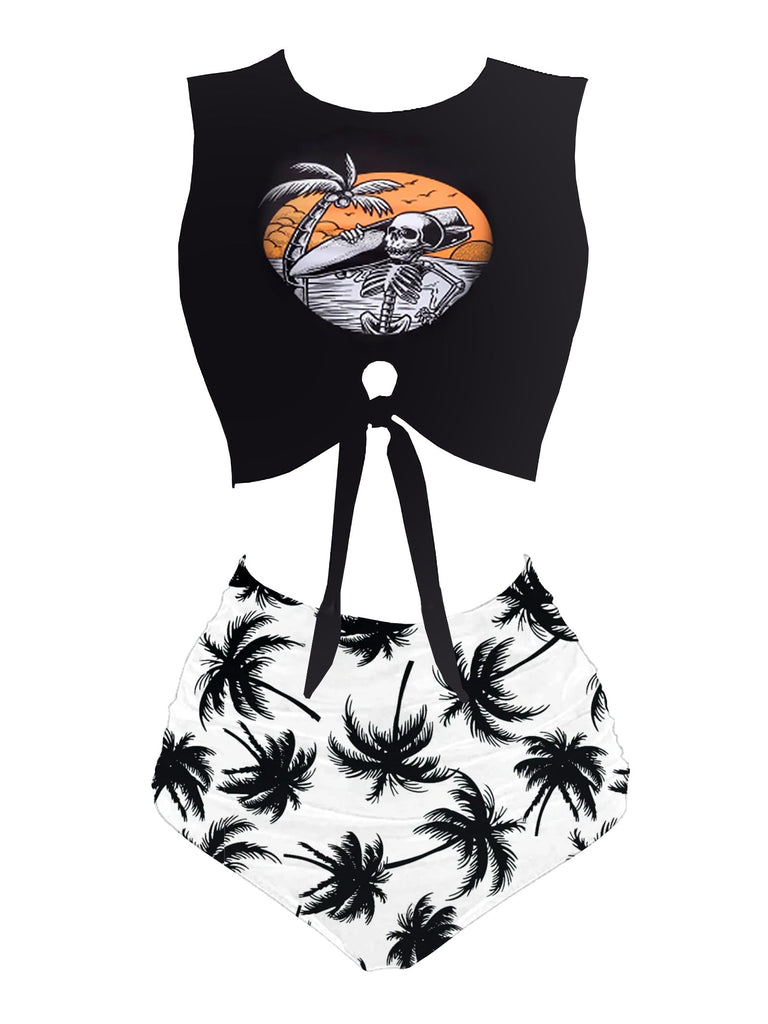 [Pre-Vendita] Set Bikini Verde Punk con Laccio in Vita Skeleton Beach con Stampa Anni '80 5