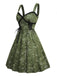 Abito a ruota in pizzo paisley patchwork verde anni '50